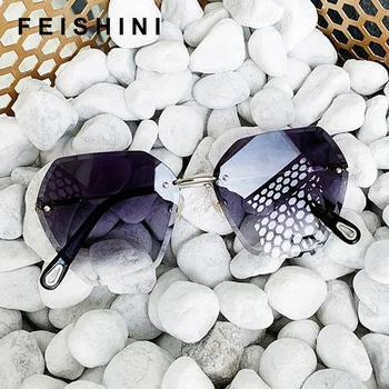 FEISHINI Clásico de la Moda Negro Gradiente de Gafas de sol de imitación de diamante de Montura de Gafas de sol de las Mujeres de la Vendimia de gran tamaño de Lujo de la Marca del Diseñador