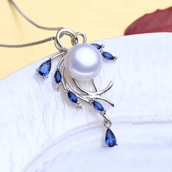 FENASY 925 Collar de Plata de ley Natural de la Perla Conjuntos de Joyas Para las Mujeres de Bohemia Aretes de Zafiro Colgante 43599
