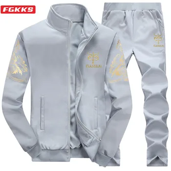 FGKKS los Hombres de la Marca Impreso Conjunto de ropa Deportiva para Hombres Chaquetas de Béisbol + Pantalones de Traje de Dos piezas de Moda Salvaje Casual Conjuntos de Chándal Macho
