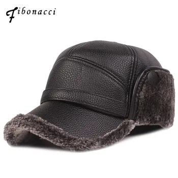 Fibonacci 2019 Nuevo Clásico de los hombres de sombrero de invierno cálido protección para los oídos además de terciopelo grueso de la mediana edad, personas mayores de cuero, gorra de béisbol