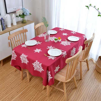 Fiesta De Navidad Mantel De Textiles Para El Hogar Rectángulo Rojo Azul Comedor De Algodón Cubierta De La Mesa Para La Casa Grande De Nieve Decorativos
