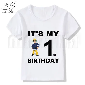 Fireman Sam Cumpleaños Niños T-shirt para Niños de dibujos animados Camiseta Divertida de la Impresión de las Niñas Camisetas Blancas