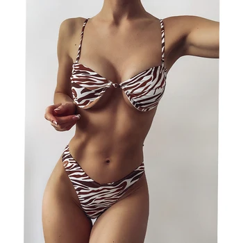Floaral imprimir traje de baño de la Varilla de empuje hacia arriba bikinis 2021 mujer Alta corte de trajes de baño de las mujeres Sexy traje de baño de rayas de ropa de playa Biquini
