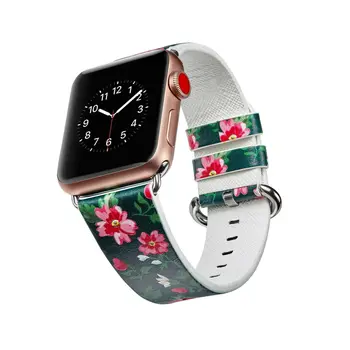 Flor de la primavera Correa de Cuero para Apple venda de Reloj de la Serie 1/2/3/4/5 44 mm 42 mm 40 mm 38 mm Rural Floral de la Pulsera para el iWatch Banda
