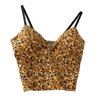 Floral corto de pana de la cintura que adelgaza la camisola de las mujeres Tops 2020 otoño delgado plisado de impresión camisola Vintage Camis tops para las mujeres