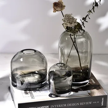 Florero de Cristal Gris Sala de estar Decoración Transparente Simple Nórdicos de la Decoración de la Casa Terrario Para Flores de la Boda Decoración de вазы