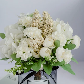 Flores artificiales Falso Seda Hortensia Ramo de la Decoración de la Boda decoración Blanco 52793