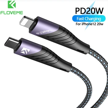 FLOVEME USB C Cable de PD20W para el iPhone 12 Pro PD18W de Carga Rápida para iPhone11 X XR 8 Plus Tipo C Cargador para MacBook iPad