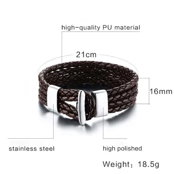 FNL LK4 brazalete de acero inoxidable venta caliente popular pulsera de hombre de acero único de cuero marrón material de la pulsera 18cm