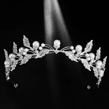 FORSEVEN hecho a Mano de la Perla de la Aleación de la Corona de Hojas de Forma Diadema de Novia Diademas de Novia de Lujo de diamantes de imitación Tiara de Cabello en Mujeres Accesorio LB