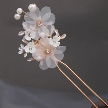 FORSEVEN Retro Tradicionales Flores de Cristal Perlas Simuladas Largo de la Borla Horquillas del Pelo Palo Clips de Novia de China de Accesorios para el Cabello