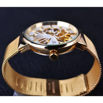 Forsining 2017 De Lujo De Oro Esqueleto Neutral Diseño De La Mujer Relojes Para Hombre De La Marca Superior De Lujo De Acero Inoxidable De La Prenda Impermeable Relojes De Pulsera