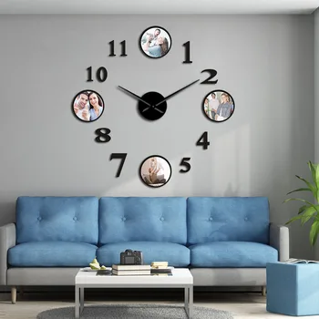 Foto de Marco de fotos de BRICOLAJE Gran Reloj de Pared Personalizado con Foto Decorativa de la Sala de estar de la Familia de Reloj de Imágenes Personalizadas Marco de Gran Reloj