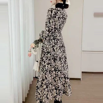 Francés Floral De Costura Vestido De Dama De Fiesta Elegante De Una Sola Pieza De Corea Vestidos De 2021 Primavera Otoño De La Mujer De Manga Larga Vestido De Vestido Largo