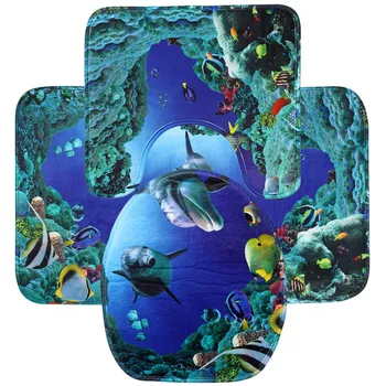 Franela Azul Del Mar Tema De Los Delfines Tiburones Alfombra De Baño Set De 3 Pc Alfombra De Baño Pedestal De La Tapa De La Estera De Baño De La Cubierta Conjunto