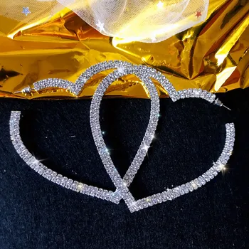 FYUAN Gran Corazón de Cristal Pendientes de Aro para Mujer Bijoux Geométricas diamantes de Imitación Pendientes de la Declaración de la Joyería Regalos de Parte