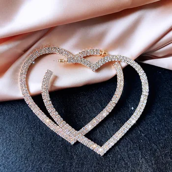 FYUAN Gran Corazón de Cristal Pendientes de Aro para Mujer Bijoux Geométricas diamantes de Imitación Pendientes de la Declaración de la Joyería Regalos de Parte
