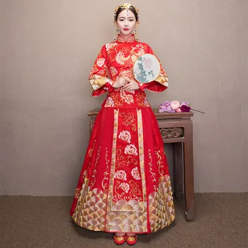 FZSLCYIYI Oversize 6XL Boda Cheongsam Qipao Rojo Bordado Tradicional China de Vestido de Novia de Estilo Oriental Vestidos de Ropa