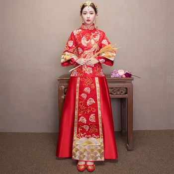 FZSLCYIYI Oversize 6XL Boda Cheongsam Qipao Rojo Bordado Tradicional China de Vestido de Novia de Estilo Oriental Vestidos de Ropa