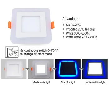 Fábrica al por mayor Blanco + RGB LED de Luz del Panel de Control Remoto y de 6w/9w/16w/24W LED Empotrable de Techo downlight el Panel de Acrílico de la Lámpara
