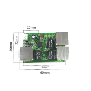 Fábrica de OEM directo mini de alta velocidad de 1 /100mbps 3-puerto de red Ethernet lan hub de la placa del interruptor de dos capas del pwb 2 rj45, 1 * 8 pines cabeza de puerto 12V