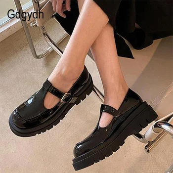 Gdgydh de Alta Calidad de Cuero Genuino Estilo Japonés Lolita Zapatos Para las Mujeres de la Vendimia de la Plataforma de los Zapatos de Estudiante de la Universidad de T-Hebilla de la correa 54730