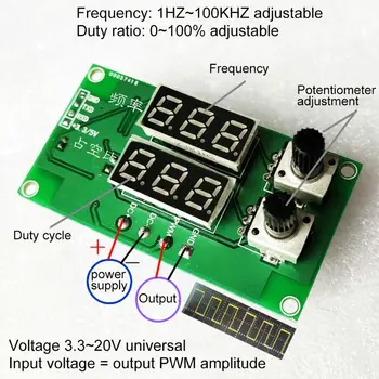 Generador de señal PWM de Pulso Ajustable de la Frecuencia de Ciclo de trabajo ciclo de trabajo de Onda Cuadrada de 1-100KHz 3.3-20V Digital Controlador de Pantalla del Módulo de