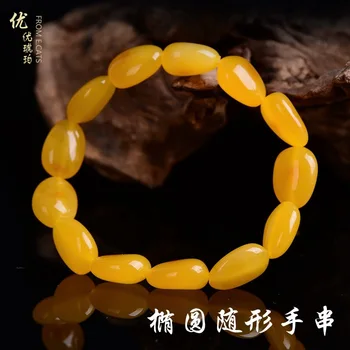 Genuino Natural de color Amarillo Ámbar Oval de piedras preciosas Perlas de 8mm Pulsera Piedra de Curación de la Moda las Mujeres los Hombres Jerwelry AAAAA
