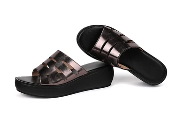 GKTINOO Mujeres Zapatilla 2020 del Verano de las Señoras Zapatos de Hueco de las Mujeres Cuñas Tacones de Moda de Verano de Cuero Genuino Zapatos de Plataforma