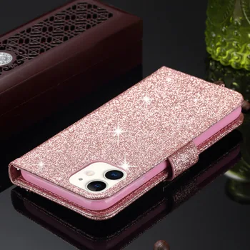 Glitter Caso para el IPhone 12 Mini 11 Pro Max Xr X Xs 7 8 6 Plus 5 5s 6s SE 2020 Suave Tirón del Cuero del Diamante Imán de la Cartera Cubierta