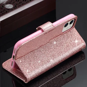 Glitter Caso para el IPhone 12 Mini 11 Pro Max Xr X Xs 7 8 6 Plus 5 5s 6s SE 2020 Suave Tirón del Cuero del Diamante Imán de la Cartera Cubierta