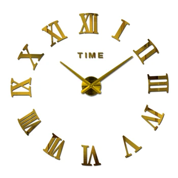 Gran espejo acrílico reloj de pared diy reloj de cuarzo de una Sola Cara de los relojes de casa moderna de la decoración de la sala de estar círculo romano pegatinas