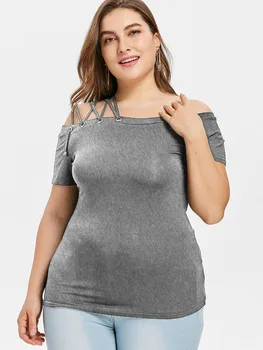Gran Plus Tamaño XL-5XL de la MUJER de los hombros Fuera de la Moda de Verano Casual camisetas TOPS 2020