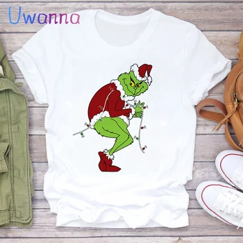 Grinch T-shirt de las mujeres Lindo Grinch de la camiseta de la mujer harajuku impreso en blanco casual tops de Navidad de ropa de mujer graphic tees de la camisa