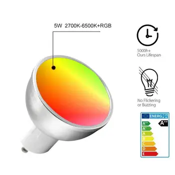GU10 LED WiFi Bombilla LED 5W Inteligente Spotlight Trabaja Con Amazon Alexa principal de Google Controlado Por Voz del Teléfono de Control de Luz de la Lámpara