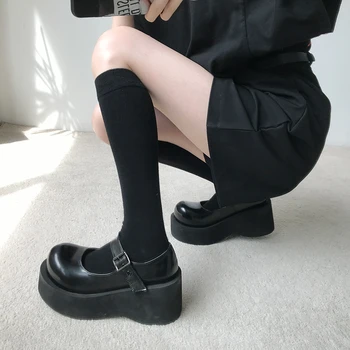 Gótico Zapatos de Mujer Japonesa Jk Harajuku Mary Jane Talones de la Plataforma de Niña Dulce Lolita de Pu Oscuro Loli Estudiante de las Mujeres Zapatos de Verano