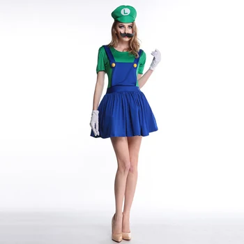 Halloween Super Mario Luigi Bros Traje de las Mujeres Sexy Vestido de Fontanero Traje de la Dama Femenino de Lujo Disfraces de Halloween Trajes de Fiesta