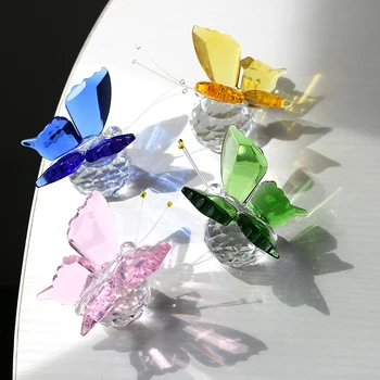 H&D Set de 4 de Cristal Mariposa de Cristal figuras de Animales Miniaturas Manualidades Regalos de Boda Para los Invitados de la Decoración del Hogar Accesorios