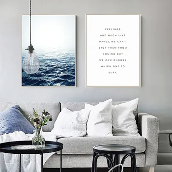 HAOCHU Nórdicos Pintura en tela, Sala de estar Carteles Decorativos Modernos Simple Paisaje de la Fotografía Creativa Olas del Mar de la Escritura