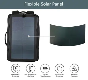 Haweel Flexible Panel Solar Mochilas Conveniencia de Carga de bolsas para Portátiles, Bolsas de Viaje 14W Cargador Solar Mochilas &Asa &Puerto USB