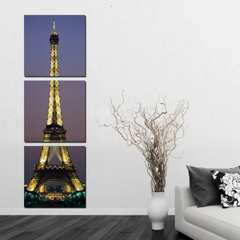 HD Lienzo de Arte de Pared de la Decoración del Hogar, Marco de trabajo de Pintura de carteles 3 Panel de la Torre Eiffel Paisaje Para la Sala de estar Moderna Fotografías Impresas