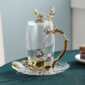 Hecho a mano de Esmalte Flor de Cristal de la taza de la taza de Café con aroma de Té Tazas de Leche Jugo de Limón Copa de Vidrio Amante de Regalo Par Taza de cristalería