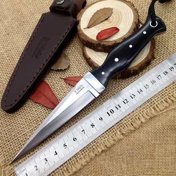 Hechos a mano de Camping cuchillo de caza inoxidable en Frío AUS+ fijo de acero hoja de los cuchillos de mango de Madera de Cuero de la vaina de supervivencia al aire libre de la EDC herramienta