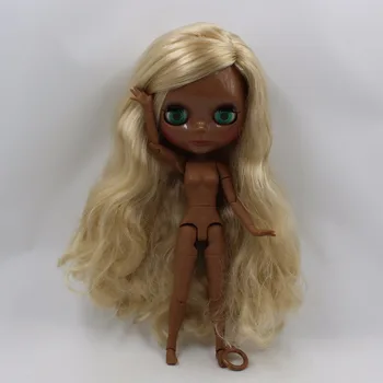 HELADO DBS Blyth Muñeca super piel negra, cabello de oro raya a un lado del pelo del cuerpo de la junta 1/6 bjd 30cm de juguete