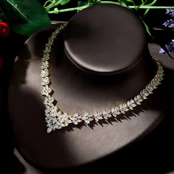 HIBRIDE Caliente la Venta de Oro de Dubai Conjuntos de Joyas para las Mujeres la Forma de la Hoja de Novia Collar Aretes Conjunto de parure de bisutería femme mariage N-702