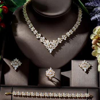HIBRIDE Caliente la Venta de Oro de Dubai Conjuntos de Joyas para las Mujeres la Forma de la Hoja de Novia Collar Aretes Conjunto de parure de bisutería femme mariage N-702