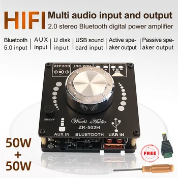 HIFIDIY Bluetooth 5.0 TPA3116D2 Digital de Potencia Amplificador de Audio de la junta de 50WX2 Stereo AMP Amplificador de cine en Casa AUX USB ZK-502H