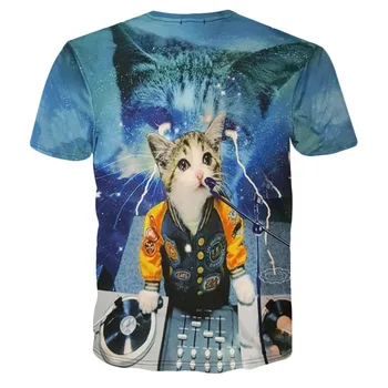 Hip Hop Gatos de camiseta de los Hombres/las Mujeres de la Impresión 3d de Meow Estrella de Gato de dibujos animados Camisetas de Verano Tops Camisetas de Moda camisetas 3d