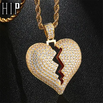 Hip Hop Helado Lleno De Diamantes De Imitación De La Cuerda De La Cadena De Corazón Romper Colgante & Collar Para Los Hombres De La Joyería De Dropshipping