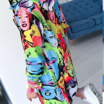 Hirigin Otoño de la Mujer de Manga Larga Floral Impreso Casual Pullover Sudadera con capucha de la Cremallera de la ropa de Abrigo camiseta pelo Largo 95359